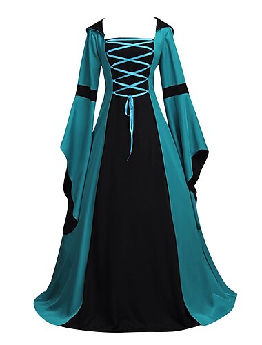  Retro Vintage Mittelalterlich Renaissance Kleid Ren Faire Wikinger Elfen Farbblock Damen Keltisch Fantasie königlich Halloween Karneval Maskerade LARP Erwachsene Kleid