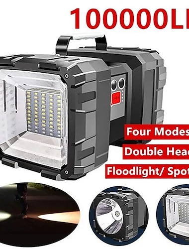  Superheldere 100000LM Handheld LED Spotlamp Zaklamp Waterdichte Oplaadbare Dubbel Hoofd Floodlight voor Buiten Camping