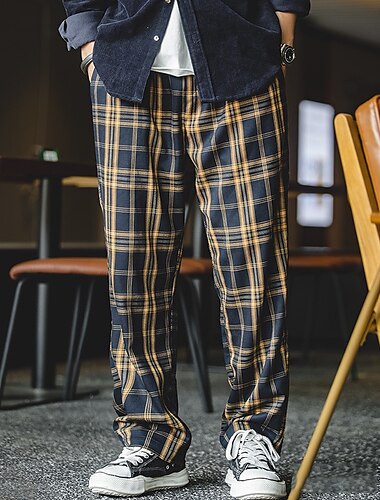  Voor heren Broek Vrijetijdsbroek Zak Afdrukken Ruitjes Comfort Ademend Buiten Dagelijks Uitgaan Modieus Casual Wit Geel