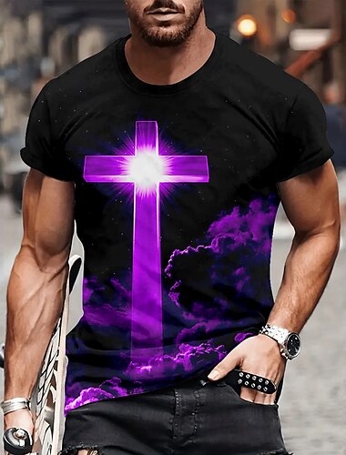  Herren Kurzarm T-Shirt 3D-Druck Rundhalsausschnitt Hemd Lässig Dunkelviolett Heather Grey Schwarz Sommer Bekleidung Normal S M L XL XXL XXXL