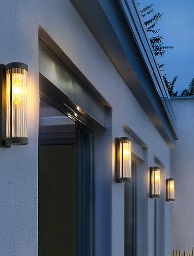  تركيبات إضاءة جدارية خارجية من الفولاذ المقاوم للصدأ والزجاج المقاوم للماء IP54، شمعدانات الشرفة، إضاءة مثبتة على الحائط، مصابيح حائط حديثة للفناء، الباب الأمامي، المدخل، أبيض دافئ 110-240 فولت