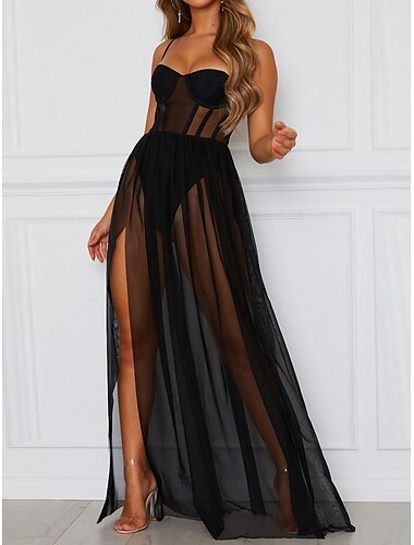  sexiga underkläder för kvinnor &amp; negligéer klänning ren färg ultra slim varm komfort hem säng semester mesh andningsbara remmar ärmlösa rygglösa sommar vår hem outfits