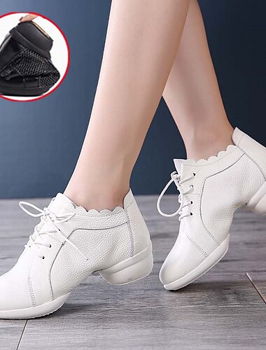  Weiße Damen-Tanzschuhe aus Mesh-Leder mit Schnürung und weicher, flexibler Sohle, atmungsaktive Jazz-Sneaker für Latein-Übungen, Gesellschaftstanz und Fitnesstraining