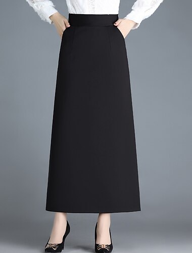  jupe femme une ligne maxi taille haute jupes poche couleur unie rue quotidien hiver élégant mode noir