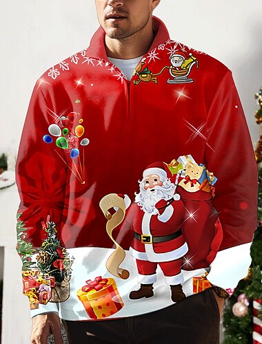 рождество мужская Санта-Клаус 3D молния поло Санта-Клаус лось повседневный принт 3D молния гольф открытый повседневный полиэстер длинный рукав отложной воротник рубашки на молнии винно-голубой   рождество мужская Санта-Клаус 3D молния поло Санта-Клаус лось повседневный принт 3D молния гольф открытый повседневный полиэстер длинный рукав отложной воротник рубашки на молнии винно-голубой