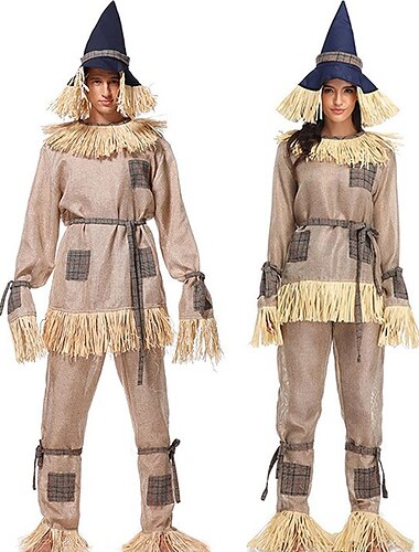  costumes de cosplay d'épouvantail pour couples costumes de groupe d'halloween pour couples cosplay de film unisexe cosplay d'halloween haut gris pantalon chapeau carnaval d'halloween mascarade