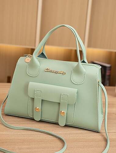  Women's White Faux Leather Handbag with Top Handle and Front Buckle Detail – Elegant Structured Satchel for Office, Travel, and Daily Use