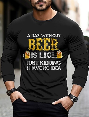  Herren Text Oktoberfest-Bier Bier Lustige T-Shirts Langarm T-Shirt 3D-Druck Rundhalsausschnitt Hemd Brautkleider schlicht Casual Festival Schwarz Weiß Blau Herbst Bekleidung Normal S M L XL XXL XXXL