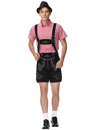  Oktoberfestbier Kostüm Lederhosen Hemd Bayerisch Bayerisch Deutsch Wiesn Herren Stoff im traditionellen Stil Bluse Shorts