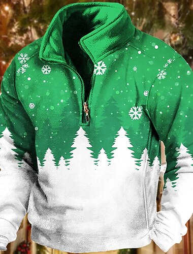  Herre Snøfnugg Julescene Gensere Genser Genser Hettegenser med glidelås Langermet Genser Høy krage Mote Kul Daglig 3D-utskrift Jul Feriereise Ut på byen Trykt mønster Vår & Vinter