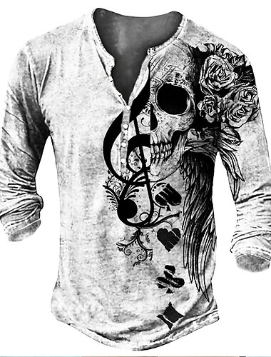  Voor heren T-shirt Henley-shirt T-shirts Grappige T-shirts Ontwerper Basic Klassiek Overhemd Grafisch Doodskoppen Muziek Lange mouw Overhemd Wit Buiten Dagelijks Sport Henley Lente zomer Kleding