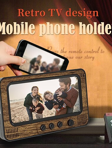 creatieve retro desktop mobiele telefoon schermversterker die tv-modellering opvangt met Bluetooth-geluidstelefoonstandaard