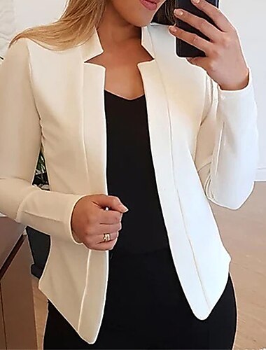  Women's Blazer Open Front Stand Collar Jacket Fall Pink Office Business Slim Fit Coat Fashion Outerwear Long Sleeve Black