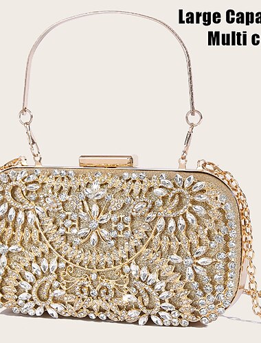  Naisten Kytkin Evening Bag Rannelaukku Kytkinlaukut Polyesteri Juhla Halloween Polttarit Tekojalokivi Kristallikoristelu Ketjuilla Suuri tilavuus Kevyt Kestävä Yhtenäinen väri Hopea Musta Kulta