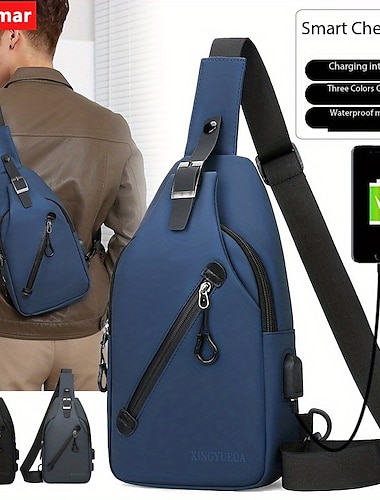  Sac à dos croisé anti-vol - Imperméable anti-rayures sac à dos léger avec port de chargement USB cadeau idéal pour les hommes