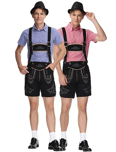  Oktoberfest Costume Lederhosen Chemise Bavarois Bavarois Allemand Prairies Homme Tissu de style traditionnel Chemisier Shorts