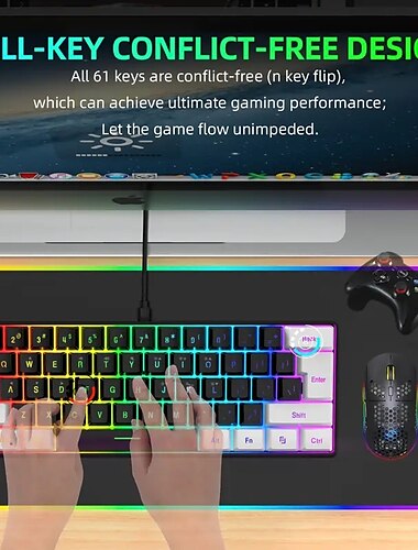  Clavier de jeu filaire petit clavier de jeu à membrane rétro-éclairé rvb mini clavier étanche ultra-compact pour ordinateur gamer