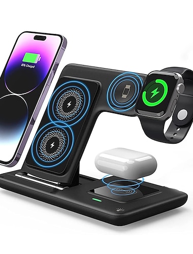  Беспроводное зарядное устройство 15 Вт для iPhone 14, 13, 12, 11, Apple Watch, Airpods Pro, iwatch 8, 7, 3 в 1, складная док-станция для быстрой зарядки