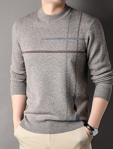  Hombre Raya Suéter de punto Prendas de punto Cuello Barco Moda Ropa de calle Design Vacaciones Ropa Cotidiana Noche De Punto Manga Larga Otoño invierno Color Camello Negro Azul Marino Oscuro