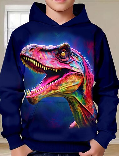  Da ragazzo 3D Dinosauro Felpa con cappuccio Pullover Manica lunga Stampa 3D Autunno Inverno Di tendenza Streetwear Fantastico Bambino 3-12 anni Esterno Informale Giornaliero Standard