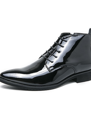  Schwarze Lackstiefeletten für Herren – stilvolle Schnürstiefel für formelle Anlässe und die Freizeit, perfekt für Veranstaltungen und die Arbeit