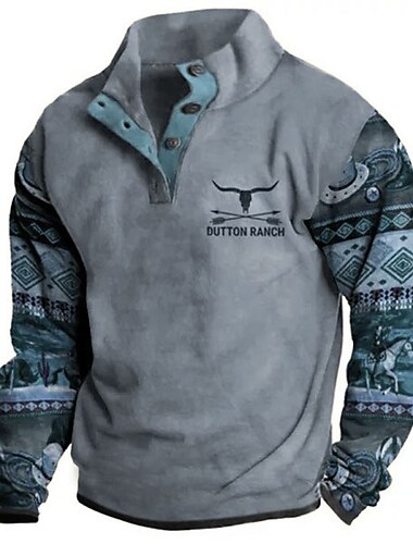 Herren Stammes Grafik-Drucke Sweatshirts Sweatshirt Pullover Zur Seite fahren Langarm Sweatshirt Ständer Modisch Ethnisch Brautkleider schlicht 3D-Druck Festtage Ausgehen Strassenmode Knopf Bedruckt