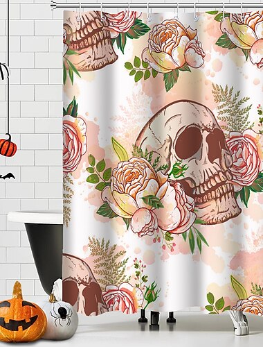  Halloween-Geister-Duschvorhang mit Haken, Badezimmer-Dekor, wasserdichtes Stoff-Duschvorhang-Set mit 12 Kunststoff-Haken