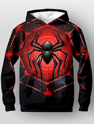  ハロウィーン 男の子 3D SPIDER パーカー Pullover 長袖 3Dプリント 秋 冬 ファッション ストリートファッション クール 子供 3〜12年 アウトドア カジュアル 日常 レギュラー
