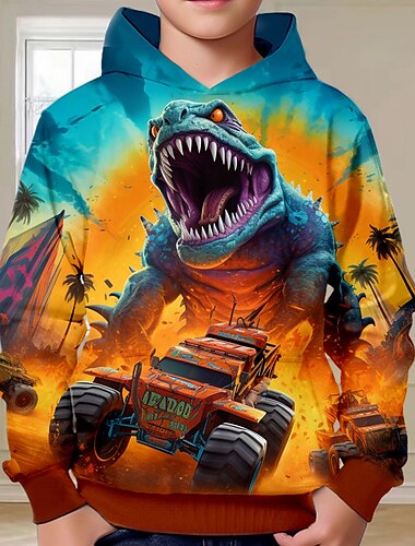  Da ragazzo 3D Dinosauro Felpa con cappuccio Pullover Manica lunga Stampa 3D Autunno Inverno Di tendenza Streetwear Fantastico Bambino 3-12 anni Esterno Informale Giornaliero Standard