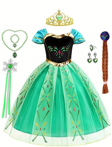  La Reine des neiges Conte de Fées Princesse Anna Robe de demoiselle d'honneur Costume de soirée à thème Robes en tulle Cosplay Cosplay de Film for Fille Enfant Carnaval Mascarade Mariage robe