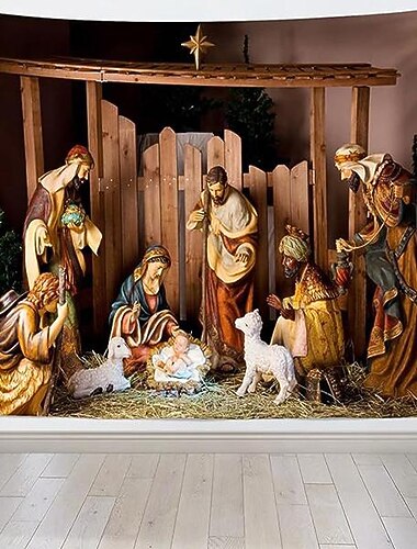  クリスマスの飾り イエスの存在 吊り下げタペストリー 壁アート クリスマス 大きなタペストリー 壁画 装飾 写真 背景 ブランケット カーテン 自宅 寝室 リビングルーム 装飾