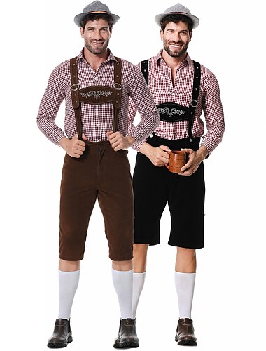  Carnaval Oktoberfest Costume Lederhosen Chemise Oktoberfest / Bière Bavarois Bavarois Allemand Style Traditionnel Prairies Homme Tissu de style traditionnel Chemisier Shorts Chapeau