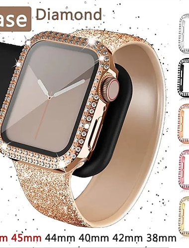  Horlogekast met schermbeschermer Compatibel met: Apple Watch Series 8 7 45mm / Series 8 7 41mm / Series 6 5 4 SE 44mm / Series 6 5 4 SE 40mm / Series 3 2 1 42mm Bling Diamant Schokbestendig Gehard