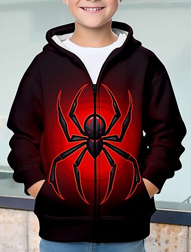  ハロウィーン 男の子 3D SPIDER パーカー コート アウター 長袖 3Dプリント 秋 冬 ファッション ストリートファッション クール 子供 3〜12年 アウトドア カジュアル 日常 レギュラー
