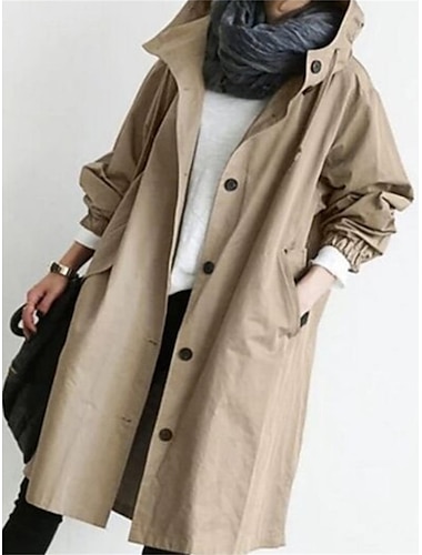  Women's Trench Coat Fall Windproof Warm Overcoat Waterproof Raincoat with Pockets Winter Comtemporary Stylish Casual Jacket Long Sleeve Black Dark Navy Khaki