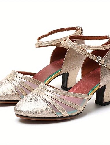  Rote Latein-Tanzschuhe für Damen – glänzende Kunstleder-Absätze mit Mesh-Einsätzen und Knöchelriemen für Standardtanz, Salsa und Auftritte