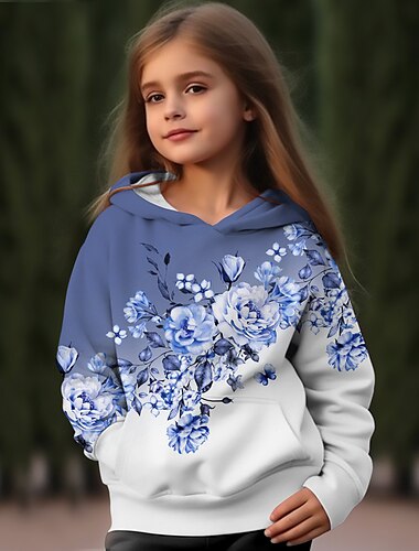  Para Meninas 3D Floral Moletom Pullover Rosa Manga Longa Impressão 3D Outono Inverno Ativo Moda Estilo bonito Infantil 3-12 anos Ao ar livre Casual Diário Normal