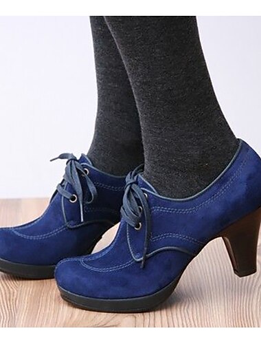  Zapatos oxford de tacón con cordones de ante azul y verde para mujer: botines con plataforma de inspiración vintage para atuendos casuales y elegantes