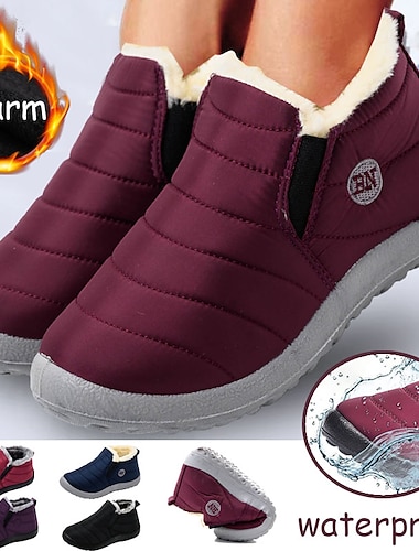  Men's Women's Sneakers Boots Slip-Ons Snow Boots Waterproof Boots Winter Boots Daily Solid Color Fleece Lined Booties Ankle Boots Winter Embroidery Zipper Flat Heel Round Toe Casual Minimalism Walking