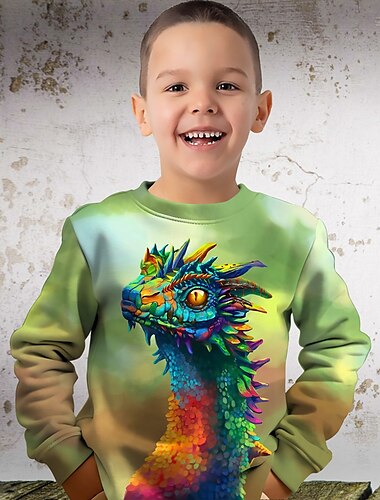  Jungen 3D Graphic Tier Dinosaurier Pullover Langarm 3D-Druck Sommer Herbst Modisch Strassenmode Cool kinderkleidung 3-12 Jahre 4-12 Jahre Outdoor Casual Täglich Regular Fit