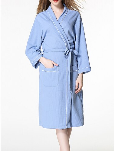  dames pyjama badjas pure kleur eenvoudig casual comfort thuis bed bruiloft feest katoenen badstof ademend v draad lange mouw zak herfst winter thuis outfits