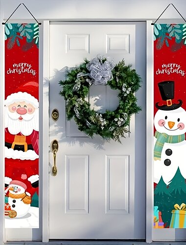  1 sett bannere kransdekor utendørs festutstyr utendørs flagg julepynt god jul banner julebunting verandaskilt dekorativ kuplett julekuplettduk