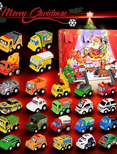  Calendrier de l'Avent de Noël 2025 Calendrier de l'Avent pour enfants avec 24 jours de compte à rebours voitures jouets à remonter cadeau de calendrier de compte à rebours de Noël en boîte surprise