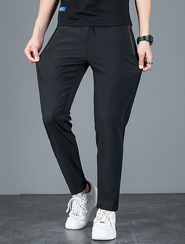  男性用 ズボン カジュアルパンツ ストレッチパンツ ドローストリング 弾性ウエスト ジッパーポケット 純色 速乾性 日常 ストリートウェア クラシック カジュアル / スポーティ ブラック ブルー
