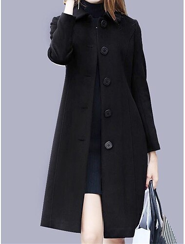  Damen Mantel Outdoor Büro / Karriere Herbst Winter Langmantel Regular Fit Winddicht Warm Zeitgenössisch Stilvoll Damenjacke Langarm Uni mit Taschen Schwarz Rot Königsblau