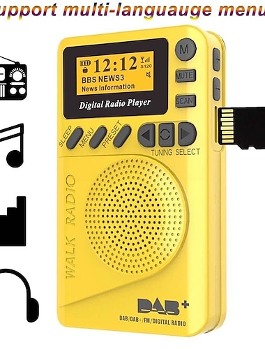 Мини-карманный цифровой радиоприемник dab, цифровой FM-демодулятор, портативный mp3-плеер с 1,44-дюймовым ЖК-экраном, встроенной перезаряжаемой батареей