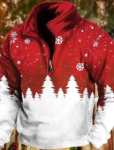  男性用 スノーフレーク柄 クリスマスの風景 スウェットシャツ スウェットシャツ 路肩に寄せて下さい クォータージッパーパーカー 長袖 トレーナー スタンド ファッション クール 日常 3Dプリント クリスマス バケーション お出かけ プリント 春 & 秋