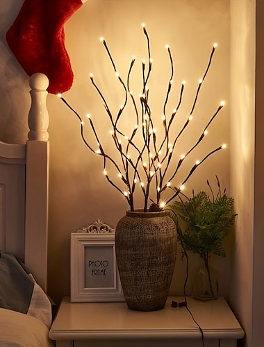  Branche lumineuse LED blanc chaud, branches lumineuses à piles, remplissage de vase, brindille de saule, branche éclairée 76,2 cm, 20 LED pour décoration de fête de Noël à la maison, utilisation