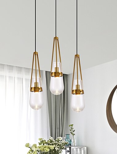  Lámpara colgante LED de vidrio de latón transparente, candelabros de color gris humo, lámpara colgante LED de estilo minimalista, lámpara de techo para mesita de noche y comedor, 110-240v