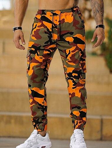  Herr Militärbyxor Cargo byxor Joggare Camo byxor Ficka Kamuflasje Komfort Andningsfunktion Utomhus Dagligen Utekväll Bomullsblandning Mode Ledigt Vit Rubinrött